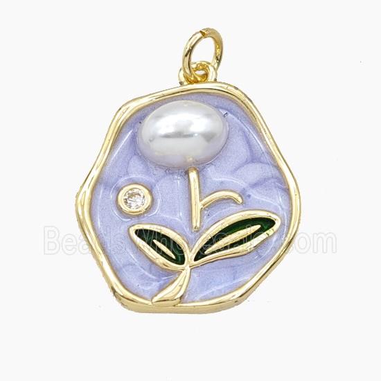 Copper Flower Pendant Pave Resin Enamel Gold Plated