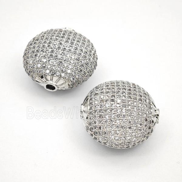 Copper Button Beads Pave Zirconia Platinum Plated