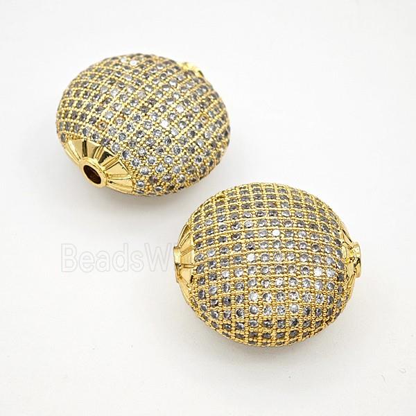 Copper Button Beads Pave Zirconia Gold Plated