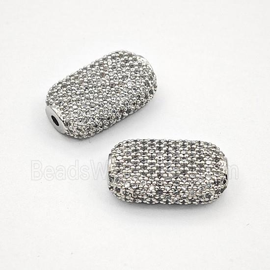Copper Rectangle Beads Pave Zirconia Platinum Plated