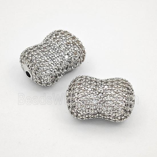 Copper Penut Beads Pave Zirconia Platinum Plated