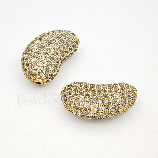Copper Bean Beads Pave Zirconia Gold Plated
