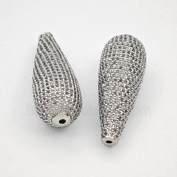 Copper Teardrop Beads Pave Zirconia Platinum Plated