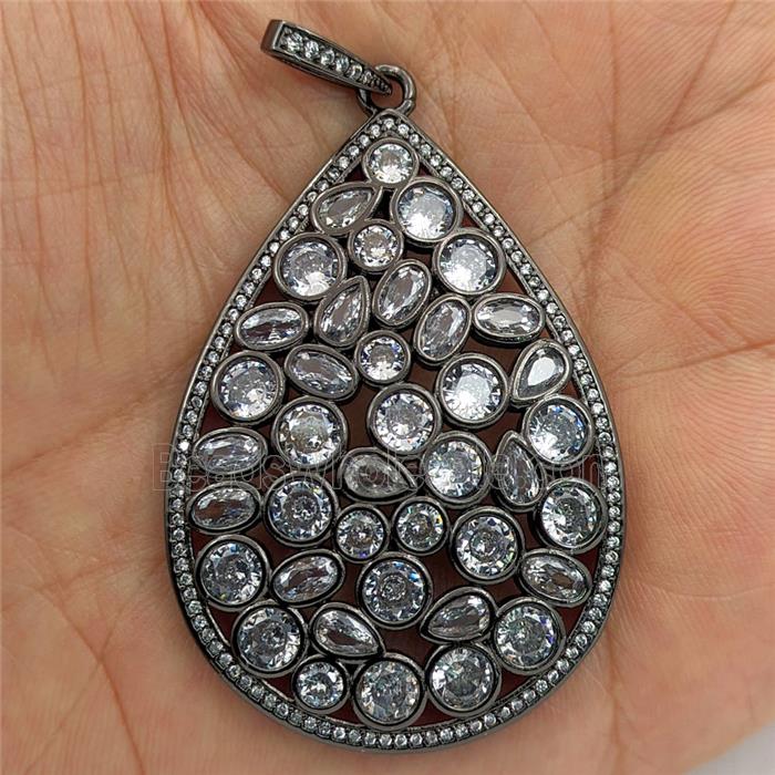 Copper Teardrop Pendant Micropave Zirconia Flat Black Plated