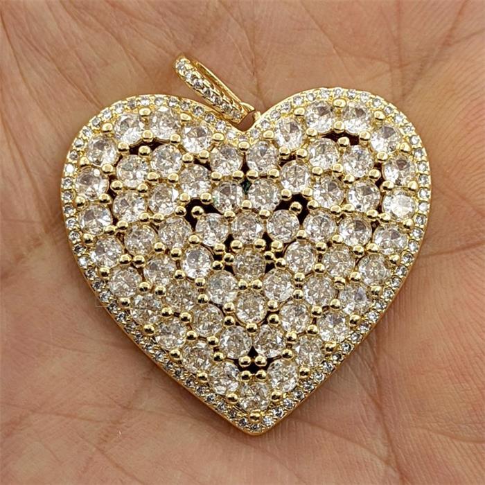 Copper Heart Pendant Pave Zirconia Gold Plated