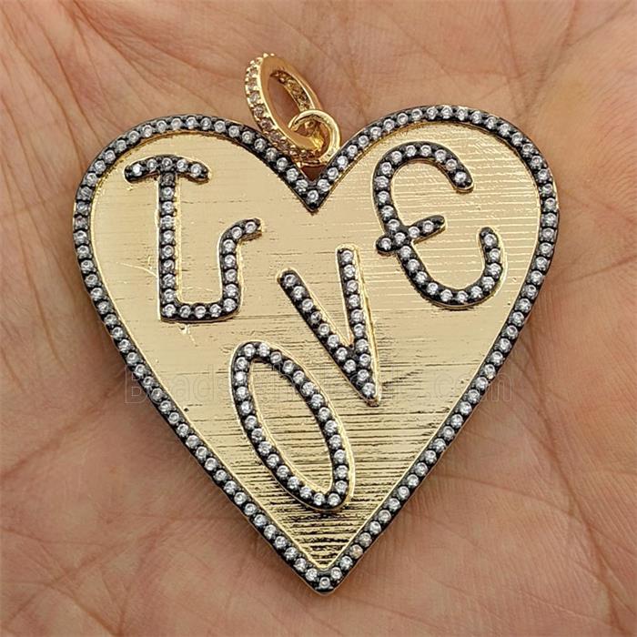 Copper Heart Pendant Pave Zirconia LOVE Gold Plated