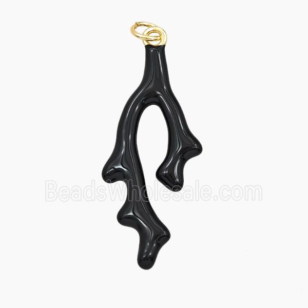 Copper Coral Branch Pendant Black Enamel Gold Plated