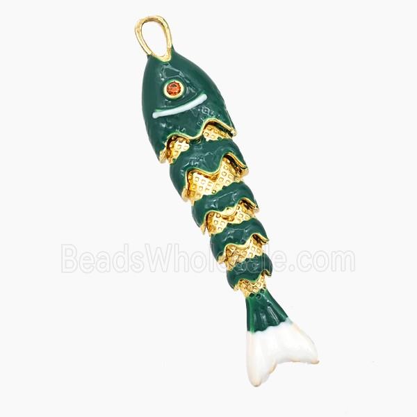 Copper Fish Pendant Green Enamel Gold Plated
