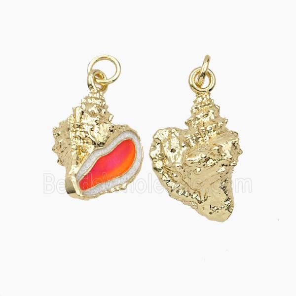Copper Conch Shell Pendant Red Enamel Gold Plated