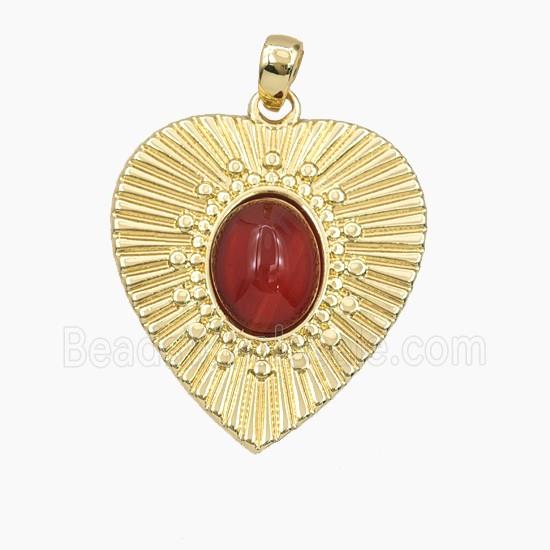 Copper Heart Pendant Pave Red Agate Gold Plated