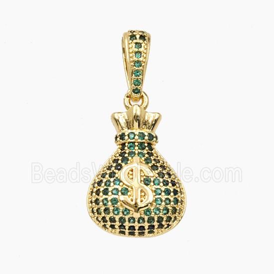 MoneyBag Charms Copper Pendant Pave Zirconia Gold Plated