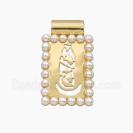 Copper Rectangle Pendant Pave Resin Jesus Gold Plated