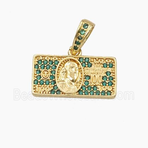 US Dollar Charms Copper Pendant Micropave Zirconia Gold Plated