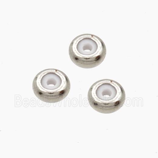 Copper Rondelle Stoper Beads With Rubber Smooth Platinum Plated