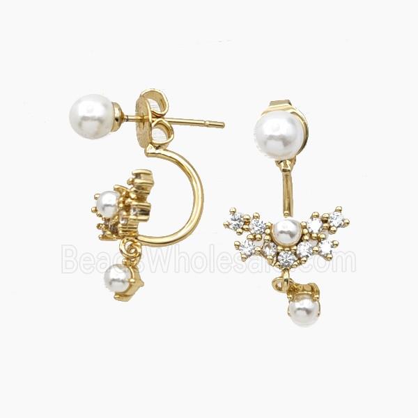 Copper Stud Earrings Pave Zirconia Resin Gold Plated