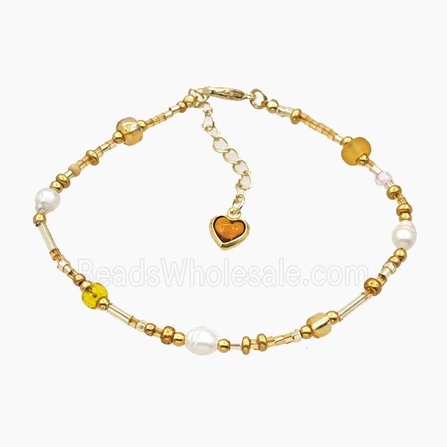 Seed Glass Bracelets With Pearl Adjustable