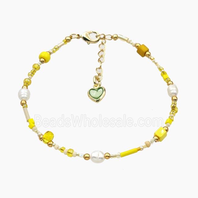 Seed Glass Bracelets With Pearl Adjustable