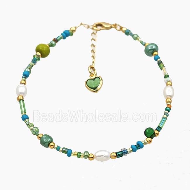 Seed Glass Bracelets With Pearl Adjustable