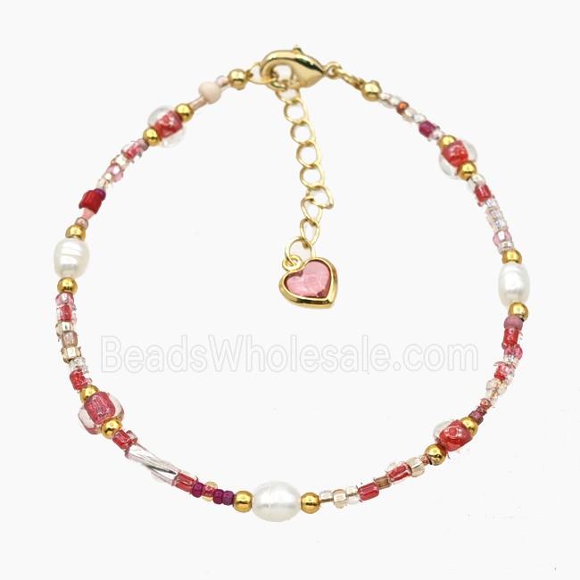 Seed Glass Bracelets With Pearl Adjustable