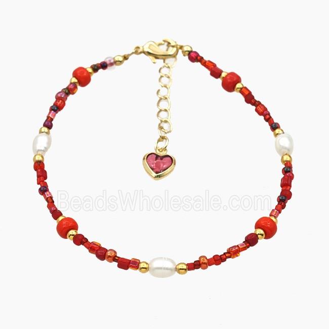 Seed Glass Bracelets With Pearl Adjustable