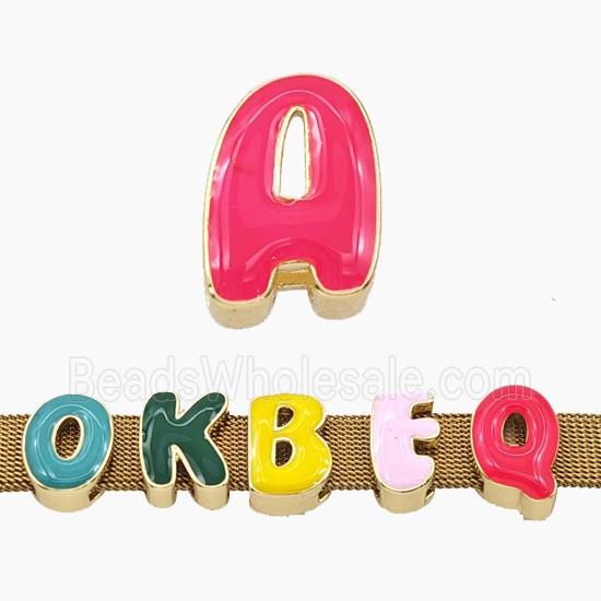 Copper Letter-A Beads Enamel Flat Hole Gold Plated