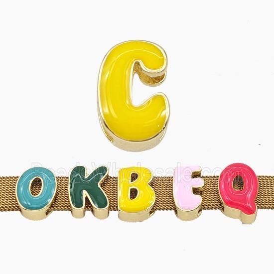 Copper Letter-C Beads Enamel Flat Hole Gold Plated
