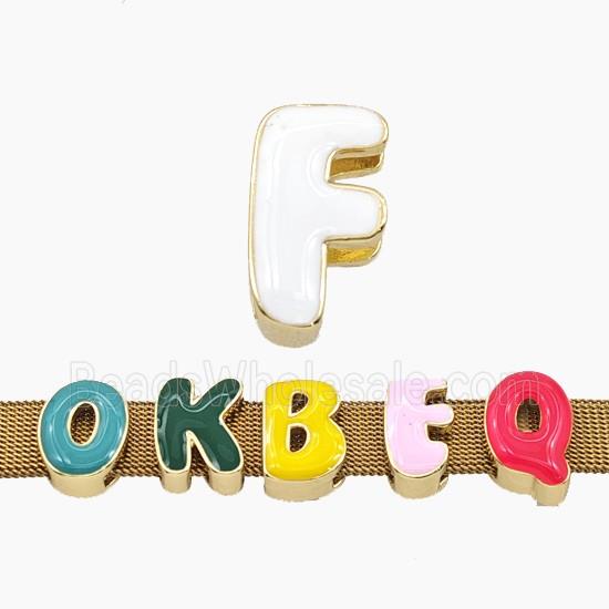 Copper Letter-F Beads Enamel Flat Hole Gold Plated