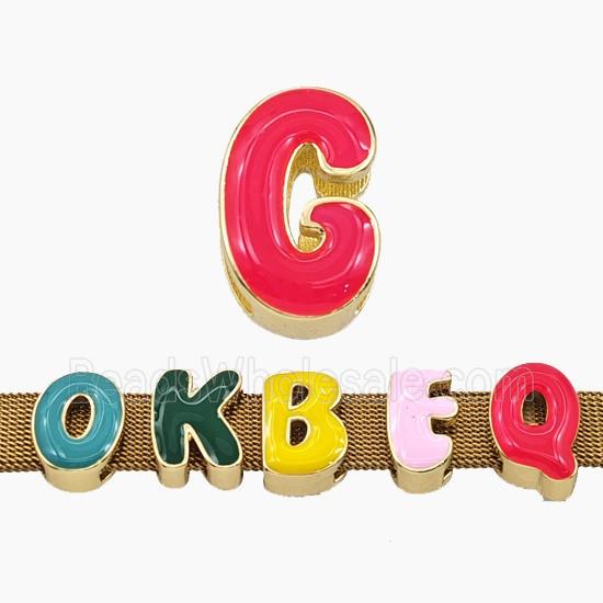 Copper Letter-G Beads Enamel Flat Hole Gold Plated