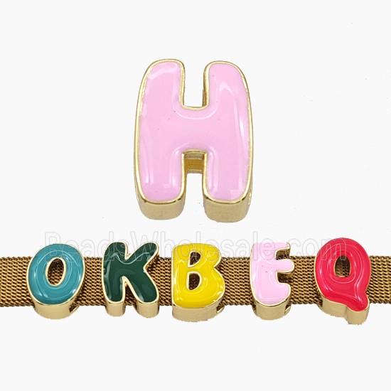 Copper Letter-H Beads Enamel Flat Hole Gold Plated