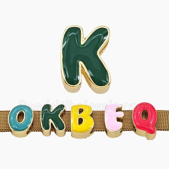 Copper Letter-K Beads Enamel Flat Hole Gold Plated