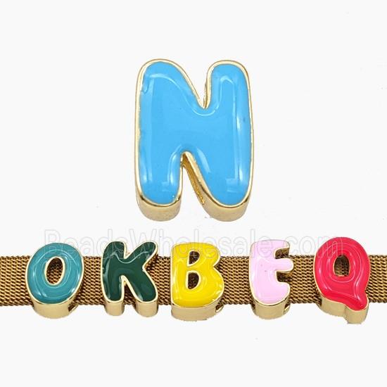 Copper Letter-N Beads Enamel Flat Hole Gold Plated