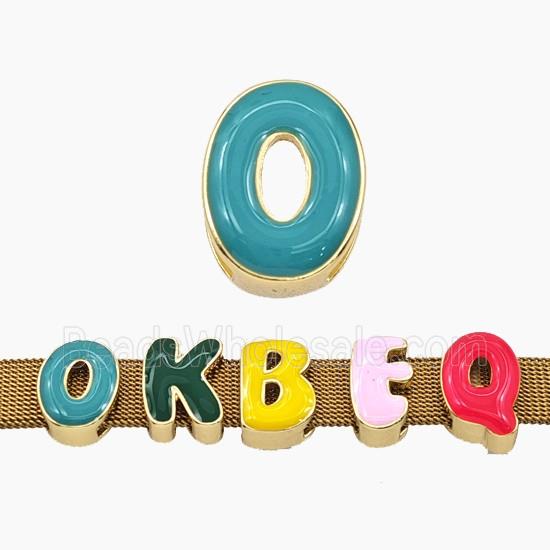 Copper Letter-O Beads Enamel Flat Hole Gold Plated