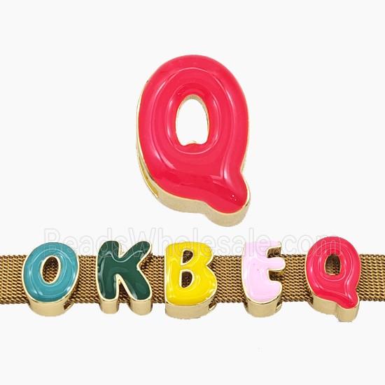 Copper Letter-Q Beads Enamel Flat Hole Gold Plated