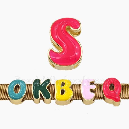 Copper Letter-S Beads Enamel Flat Hole Gold Plated