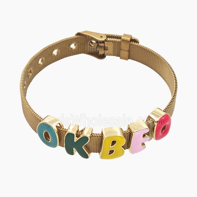 Copper Alphabet Beads Enamel Flat Hole Gold Plated Mixed Letters
