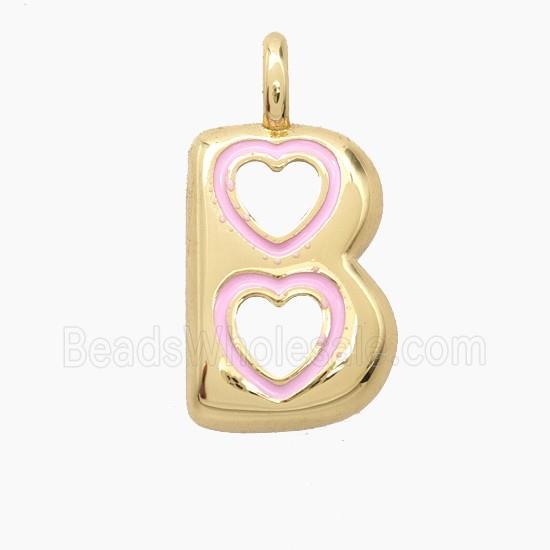 Copper Letter-B Pendant Pink Enamel Heart Gold Plated