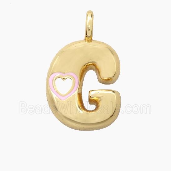 Copper Letter-G Pendant Pink Enamel Heart Gold Plated