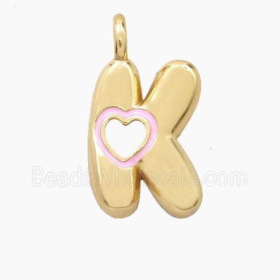 Copper Letter-K Pendant Pink Enamel Heart Gold Plated