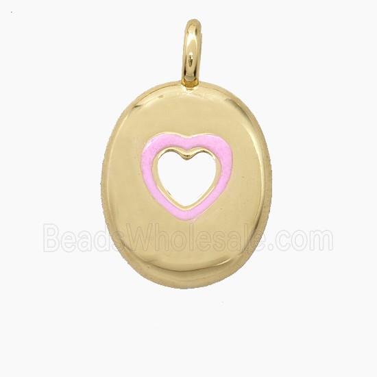 Copper Letter-O Pendant Pink Enamel Heart Gold Plated