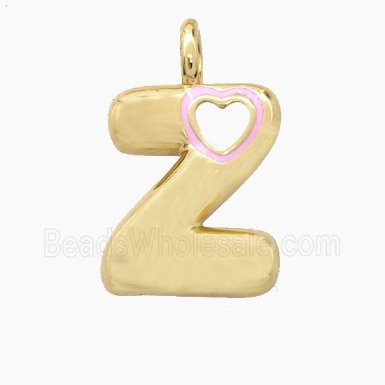 Copper Letter-Z Pendant Pink Enamel Heart Gold Plated