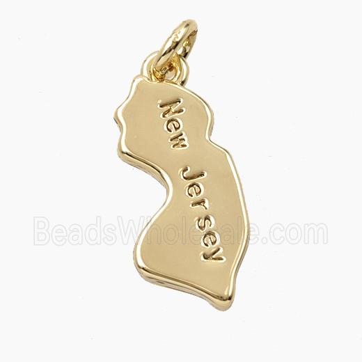 Copper Maps Of New Jersey Pendant Gold Plated