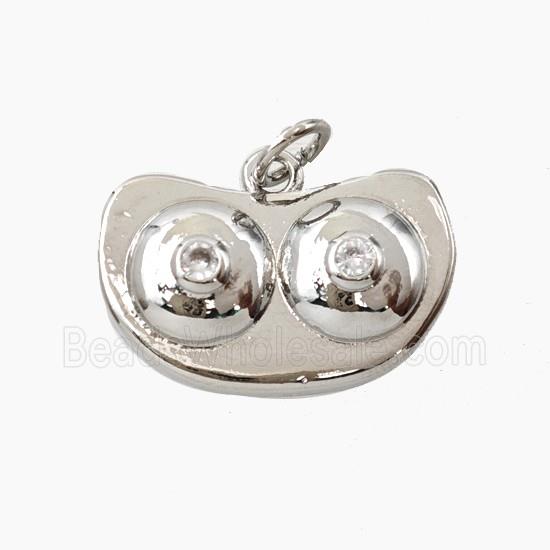 Copper Boobs Pendant Pave Zirconia Platinum Plated