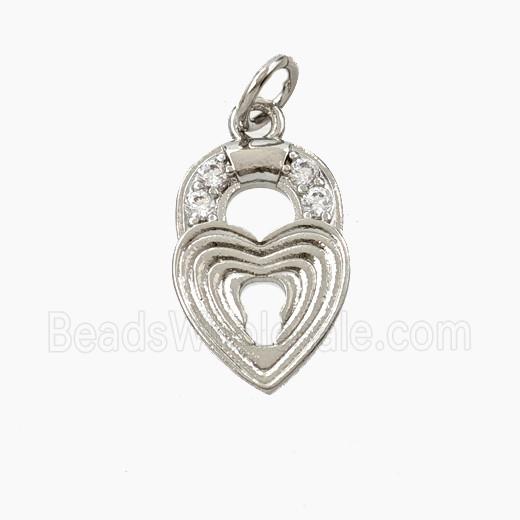 Copper Ribbed Heart Pendant Pave Zirconia Platinum Plated