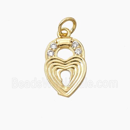 Copper Ribbed Heart Pendant Pave Zirconia Gold Plated