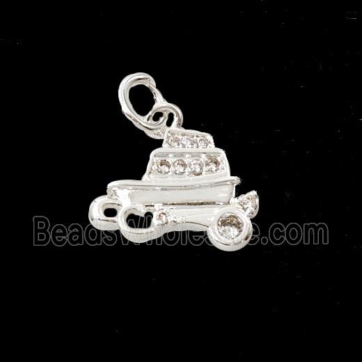 Copper Sailboat Pendant Pave Zirconia Shiny Silver