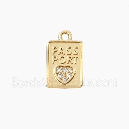 Copper Passport Pendant Pave Zirconia Heart Gold Plated