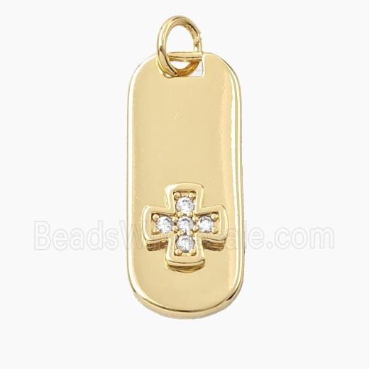 Copper Rectangle Cross Pendant Pave Zirconia Gold Plated