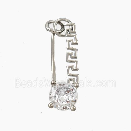 Copper Safety Pin Pendant Pave Zirconia Platinum Plated