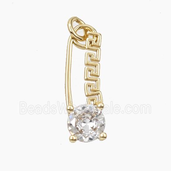 Copper Safety Pin Pendant Pave Zirconia Gold Plated
