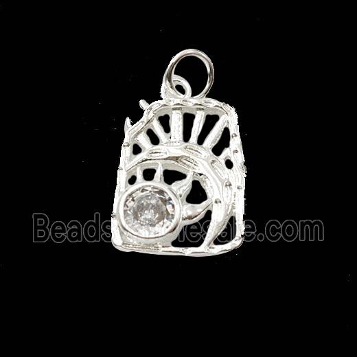 Copper Sun Moon Pendant Pave Zirconia Shiny Silver